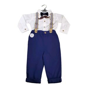 Little Gents 2-Piece Suit & Bow Tie & Suspender Infant Boy's 6-12M Blue & White